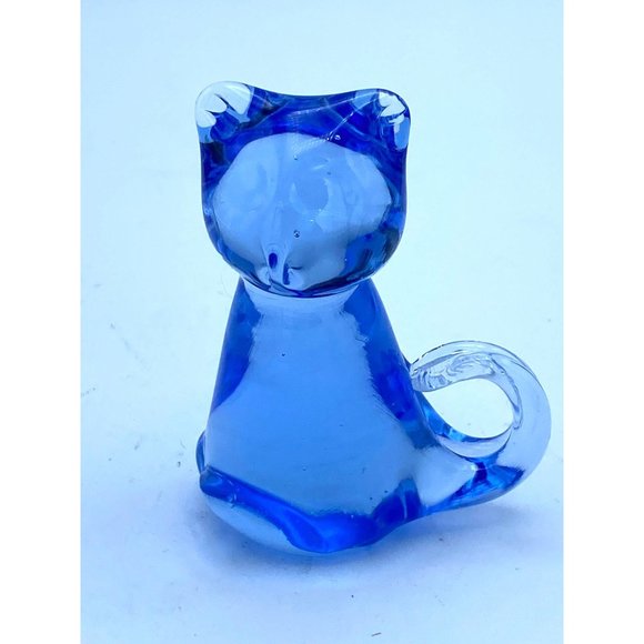 1990's Fine Cobalt Blue Lead Crystal Cat Kitten Figurine Vintage - Picture 1 of 5